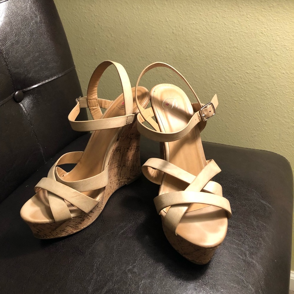 Tan strappy wedges